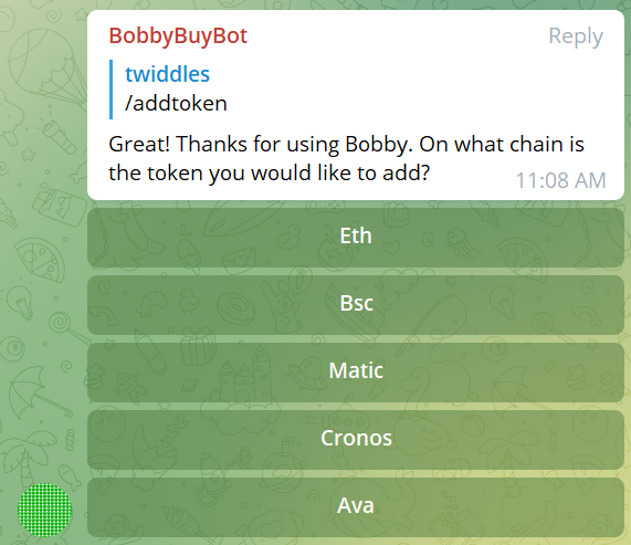 Screenshot of BobbyBuyBot add token menu